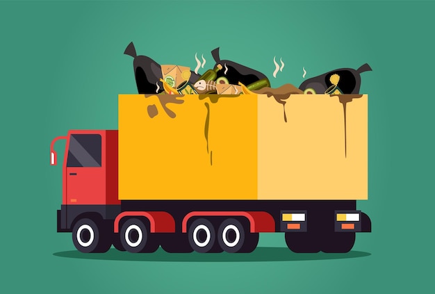 Śmieciarka odpady recykling śmieci samochód kosz koncepcja projekt graficzny ilustracja element