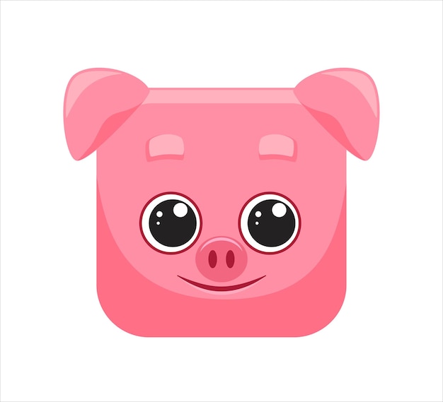 Plik wektorowy Śmieszna różowa świnia, świnia, kwadratowe twarze zwierząt, maska, ikona, logo. ilustracja wektorowa w stylu kreskówki