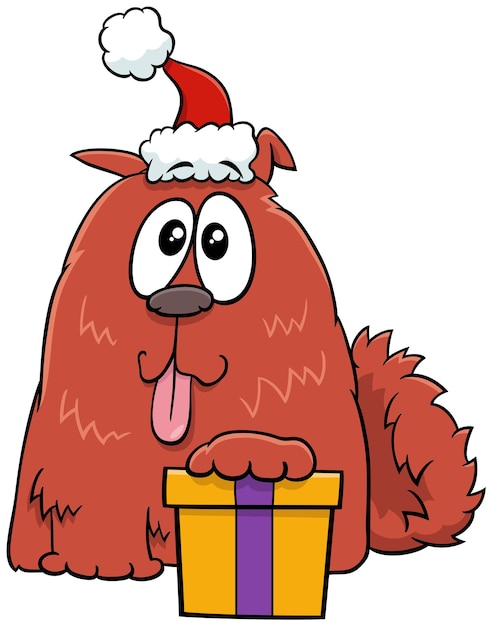 Śmieszne Kreskówki Pies Z Prezentem Na Boże Narodzenie
