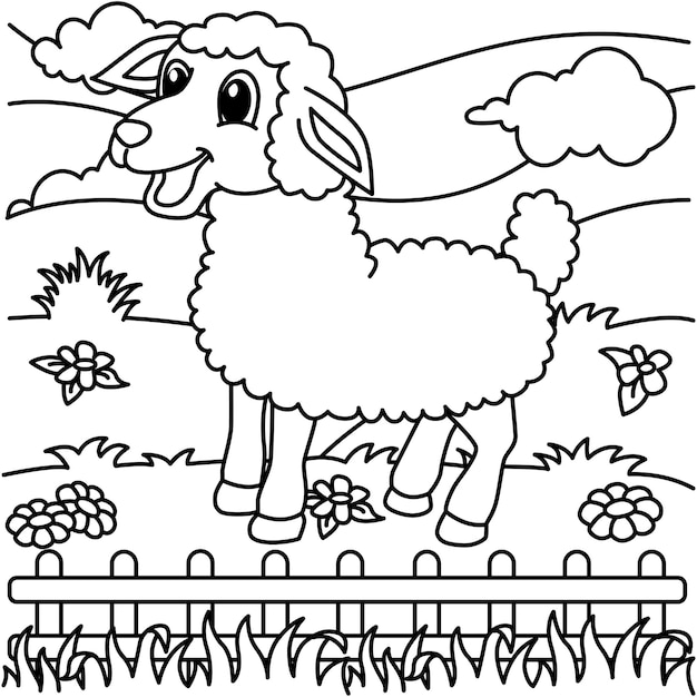 Śmieszne Owce Kreskówka Wektor Kolorowanki