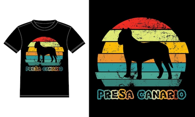 Śmieszne Presa Canario Vintage Retro Sunset Sylwetka Prezenty Miłośnik Psów Właściciel Psa Niezbędna Koszulka