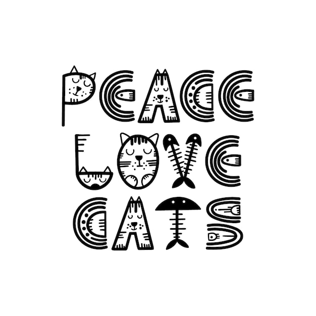 Śmieszny Kot Napis Cytat Pokój Miłość Koty Ilustracji Wektorowych