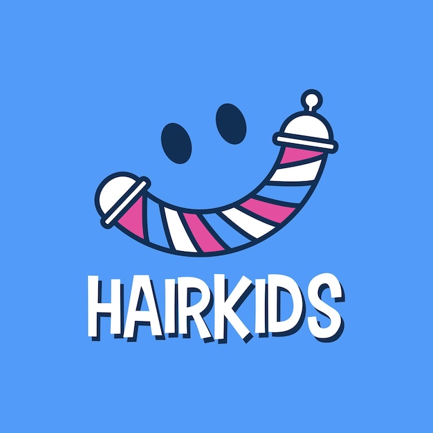 Smile Hair Kids Barber Shop Pole Stripes Logo Vector Icon Illustration