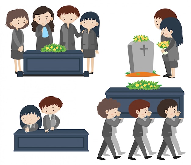 Plik wektorowy smutni ludzie na pogrzebie