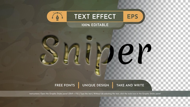Wektor sniper editable text effect styl graficzny wektorowy mockup i szablon slogan i marka firma