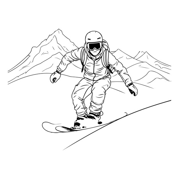 Plik wektorowy snowboarder w górach szkic dla projektu ilustracji wektorowej