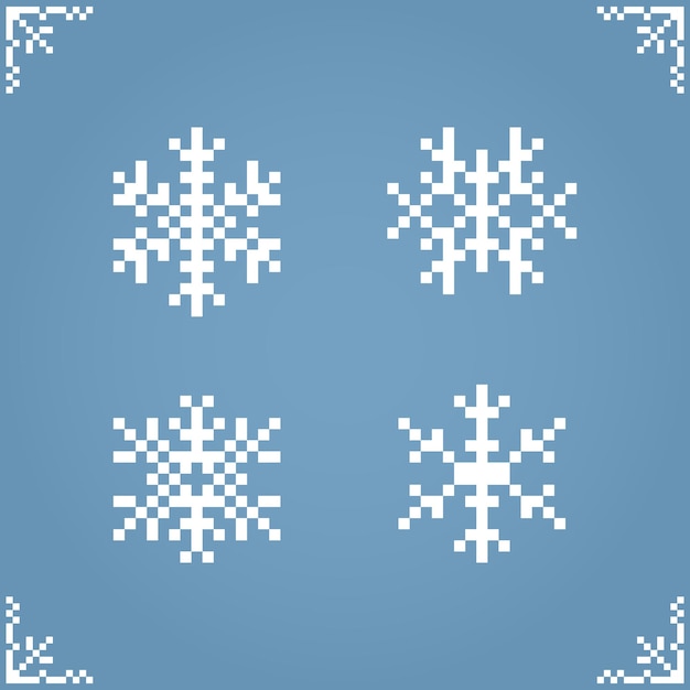Snowflake w 8-bitowym pixel art dla zasobów gier i ikon internetowych w ilustracjach wektorowych