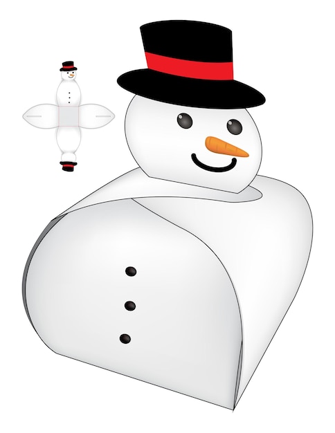 Snowman Box Opakowania Wycinane Szablon Projektu. Makieta 3d