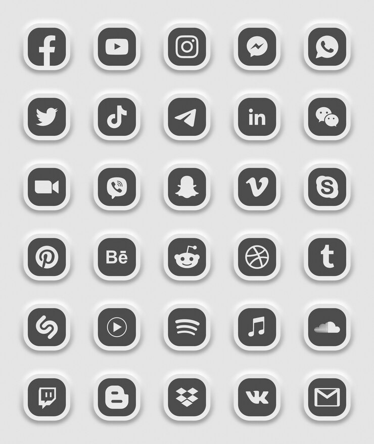 Social Media Modern 3D Web Buttons Set