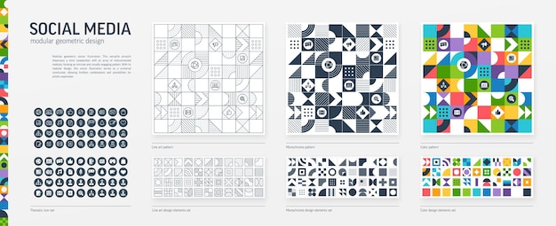 Plik wektorowy social media modular geometric design thin line czarny biały a