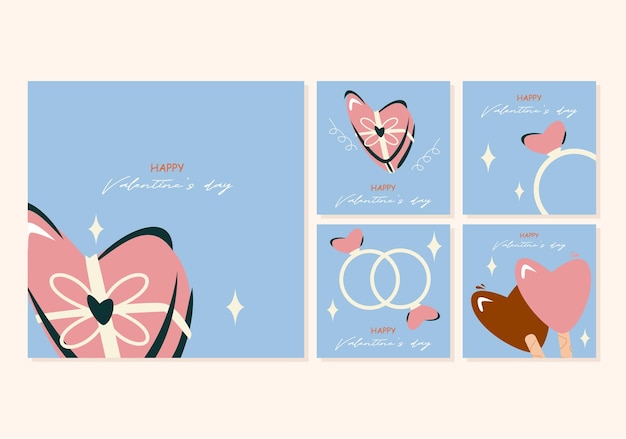 Plik wektorowy social media post template love collection valentines day banner design in pastel colors set of square trendy templatesfor greeting cards web internet ads vector illustration