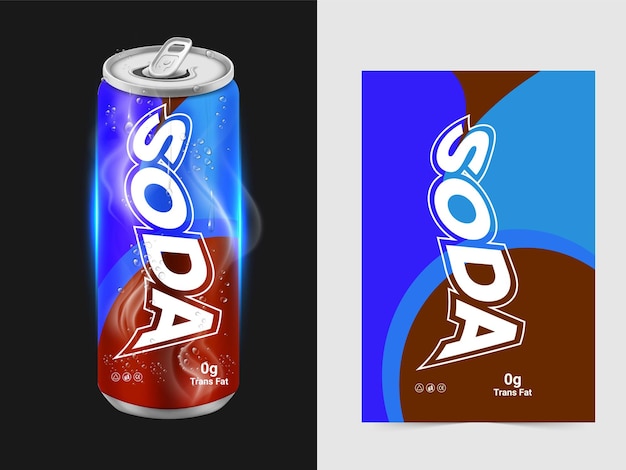 Soda w kolorowych puszkach aluminiowych z ikonami na białym tle