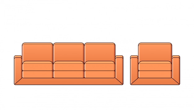 Sofa, Fotel, Ikona Kanapy. Zarys Ilustracji.