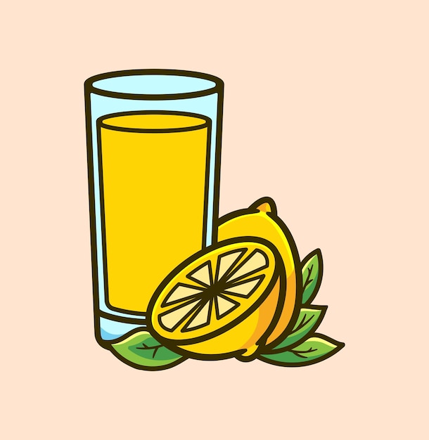 Sok cytrynowy Czas lemoniady Dwie cytryny z szklanką soku cytrynowego w stylu kreskówki