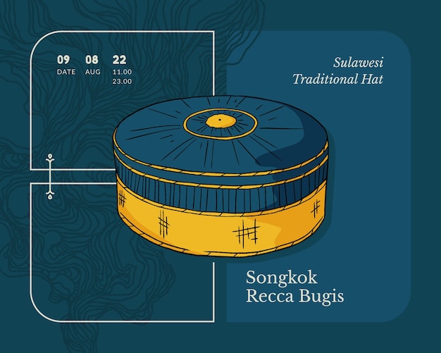 Songkok Recca Bugis Tradycyjny Kapelusz Indonezja Kultura Ręcznie Rysowana Ilustracja