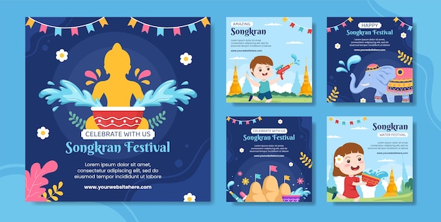 Songkran Festival Day Social Media Ig Post Szablon Kreskówka Tło Wektor Ilustracja