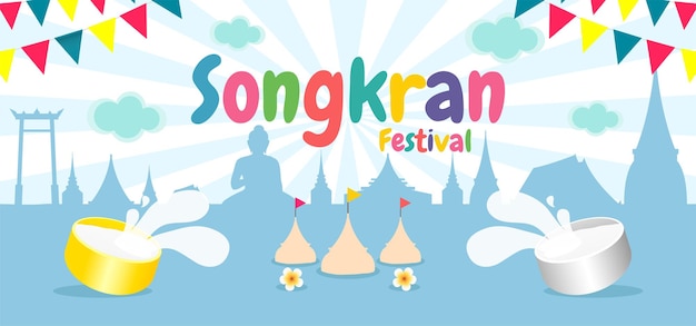Songkran Festiwal Plusk Wody Tajlandii Nowy Rok Projekt Wektor Ilustracja Szablon Transparent