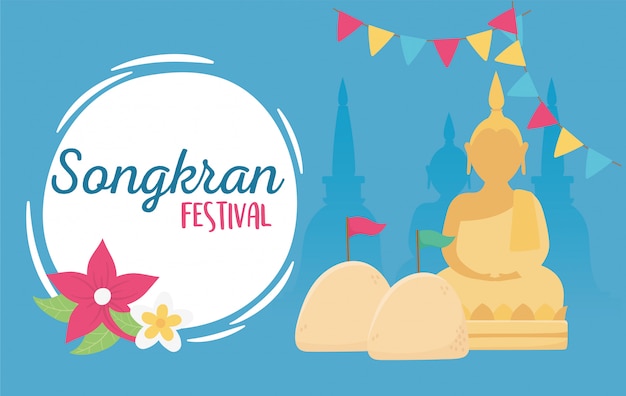 Songkran Festiwalu Kultury Thailand Buddha Chorągiewki świątynni Kwiaty