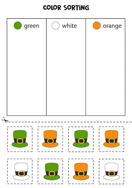 Sortowanie Kolorów Dla Dzieci Sortuj Czapkę świętego Patryka Według Kolorów Arkusz Edukacyjny