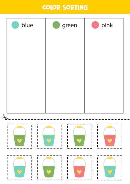 Sortowanie Kolorów Dla Dzieci Sortuj Wiadra Według Kolorów Arkusz Edukacyjny
