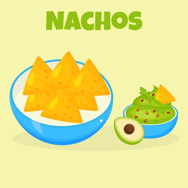 Sos Guacamole I Nachosy. Kuchnia Meksykańska. Ilustracja Wektorowa. Baner, Plakat, Post W Mediach Społecznościowych