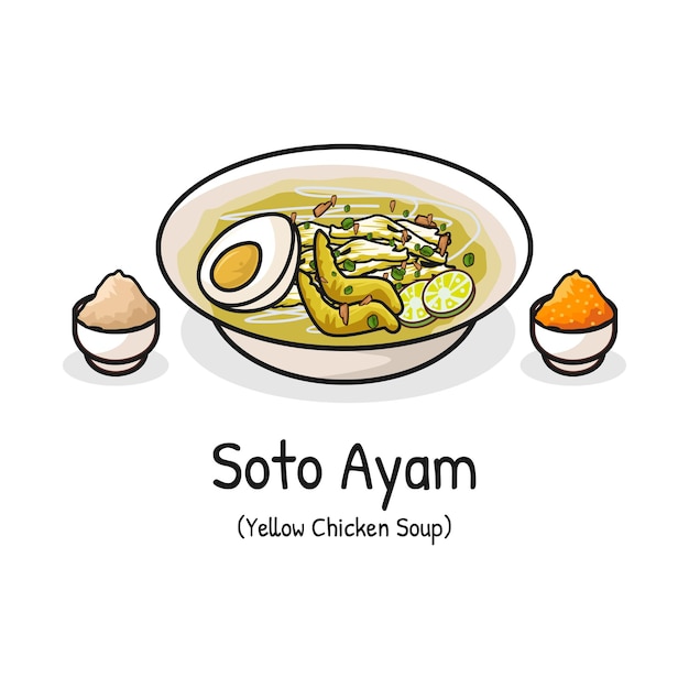 Soto Ayam żółty Rosół Z Kurczaka Indonezyjska Tradycyjna Potrawa Na śniadanie I Lunch