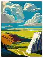 Plik wektorowy south downs national park vintage travel poster souvenir postcard portret malowanie ilustracja wpa