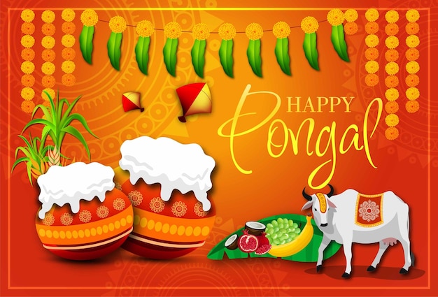 South Indian Festival Pongal Tło Szablon Projektu Ilustracja Wektorowa Happy Pongal Holiday Har