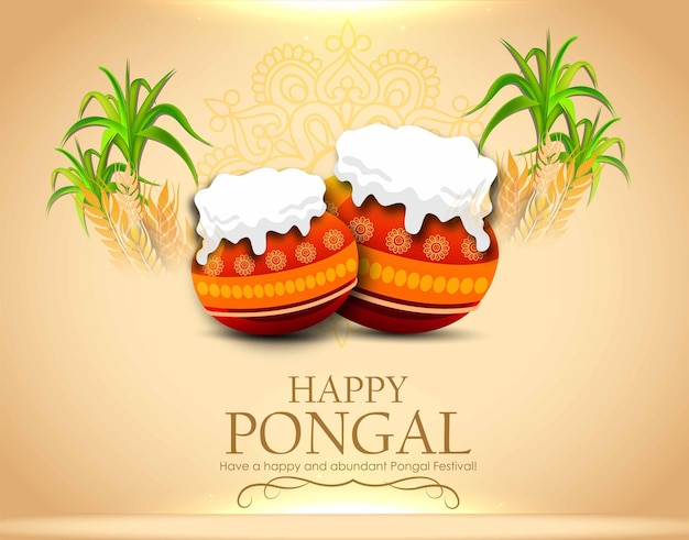 South Indian Festival Pongal Tło Szablon Projektu Ilustracja Wektorowa Happy Pongal Holiday Har