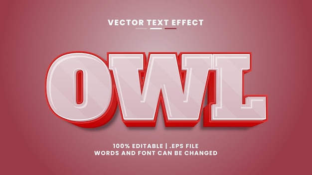 Plik wektorowy sowa 3d edytowalny efekt tekstowy w stylu tekstu kreskówki i gry