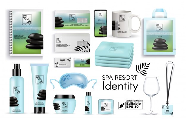 Spa Resort Identity, Realistyczne Logo Z Kamieniami.