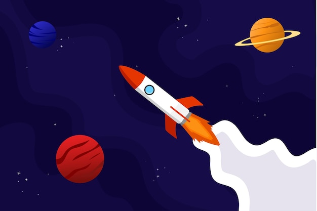 Space rocket and planet background Abstract galaxy vector illustration poster design template