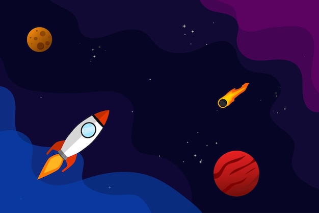 Space rocket and planet background Abstract galaxy vector illustration poster design template