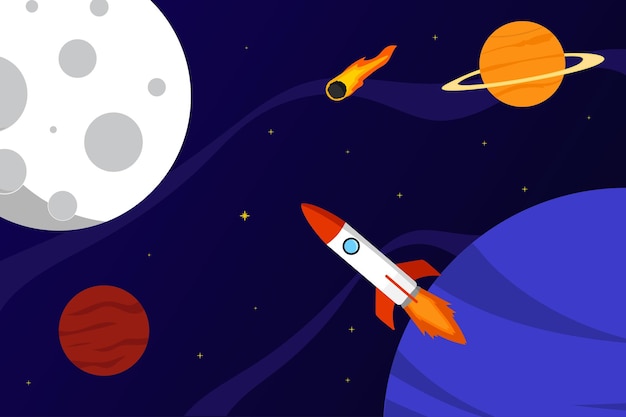 Space rocket and planet background Galaxies vector illustration poster design template