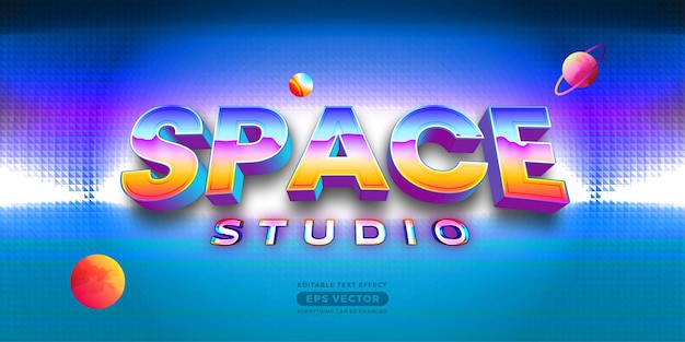 Space studio retro edytowalny styl efektu tekstu z żywym motywem realistyczną koncepcją światła neonowego dla modnego plakatu ulotki i promocji szablonu banera