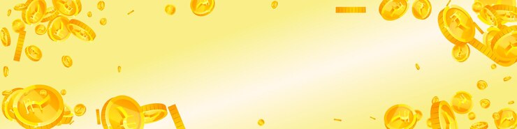 Wektor spadające monety rupii indyjskiej rozproszone złote monety inr indie pieniądze koncepcja globalnego kryzysu finansowego panoramiczna ilustracja wektorowa