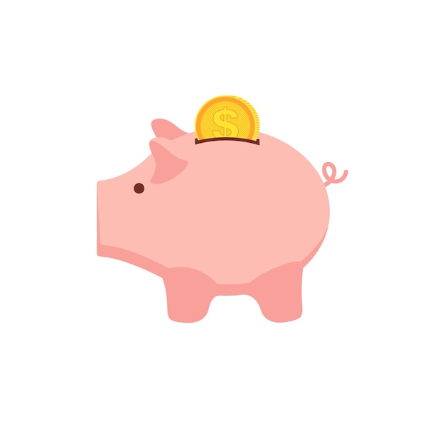 Plik wektorowy spadające monety w różowej skarbonce w postaci świni koncepcja akumulacji pieniędzy tło dla biznesu i finansów