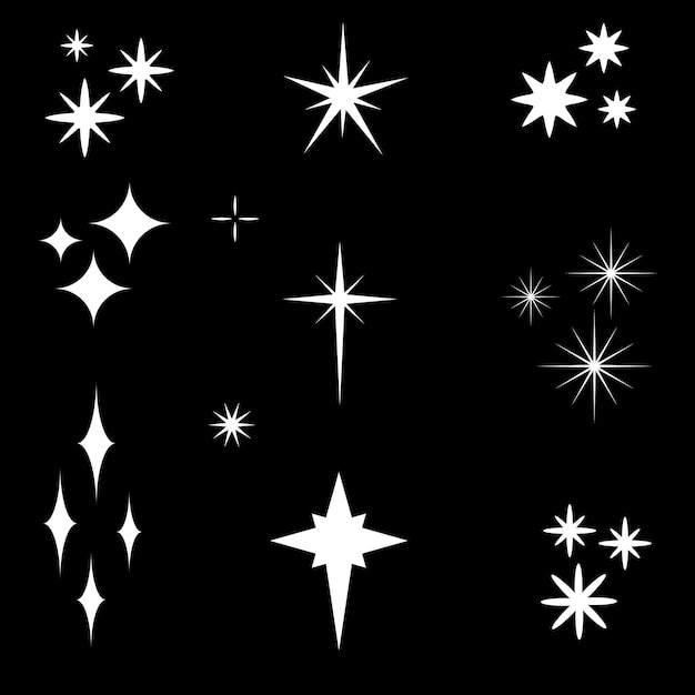 Sparkle Icons set Twinkle stars collection Shine star icons Effect shine glitter twinkling and