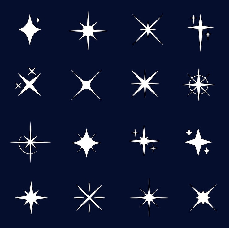 Wektor sparkle starburst i migotliwe ikony gwiazdowe wybuchy