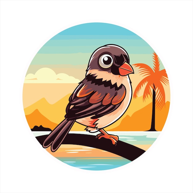 Sparrow Cute Funny Cartoon Kawaii Watercolor Beach Summer Sunset Animal Pet Sticker Ilustracja