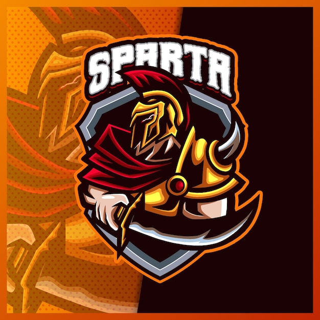 Sparta God Viking Gladiator Warrior Maskotka Esport Projekt Logo Ilustracje Szablon Wektor, Rzymski Rycerz Logo Dla Gry Zespołowej Streamer Youtuber Banner Twitch Discord, Pełny Kolor Stylu Cartoon