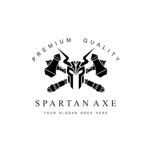 Spartan Vintage Kask Z Krzyżem Topór Logo Ikona Symbol Czarno-biały
