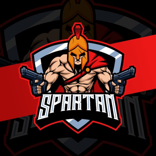 Plik wektorowy spartan z logo e-sport maskotka pistolet