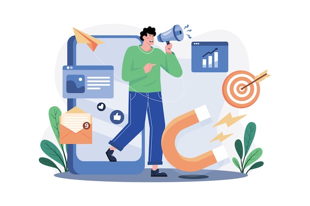 Specjalista ds. Marketingu Ilustracja koncepcja Płaska ilustracja odizolowana na białym tle