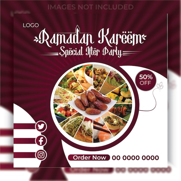 Specjalna sprzedaż żywności wektorowej ramadan kareem post w mediach społecznościowych i projekt szablonu menu
