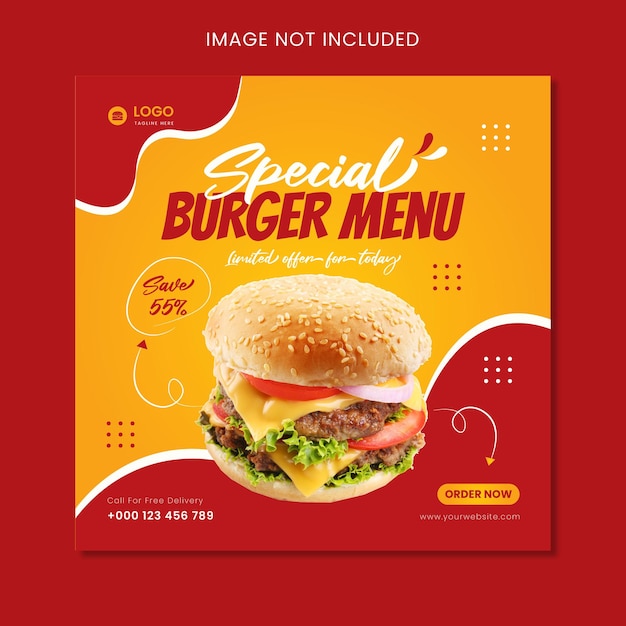 Specjalne Menu Z Burgerami W Mediach Społecznościowych Na Instagramie Post Baner Internetowy Lub Szablon Ulotki Kwadratowej