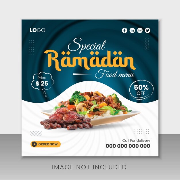 Specjalne menu żywności ramadan post w mediach społecznościowych lub szablon projektu banera na instagramie