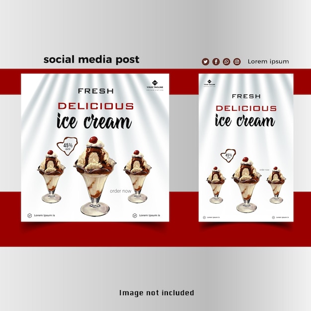 Plik wektorowy specjalne pyszne lody w mediach społecznościowych nowy szablon postu z banerem