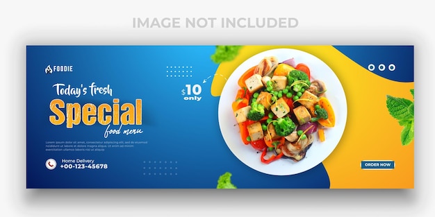 Specjalny baner pizzy z menu żywności i sałatka z makaronem w restauracji Szablon okładki Facebooka