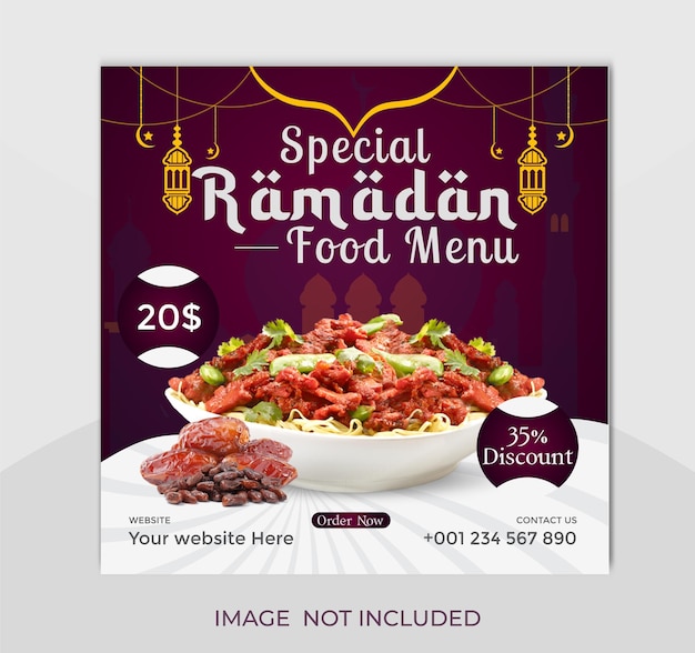 Specjalny Ramadan Pyszne Pyszne Jedzenie Menu Kreatywny szablon Ramadan do druku Wektor Projekt ze zdjęciem